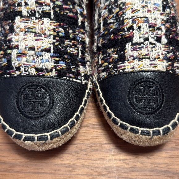 Tory Burch Black Leather Tweed Espadrille Shoes size 9.5 - Picture 5 of 12
